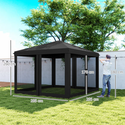 Outsunny 3 x 3Êm Pop Up Gazebo, 420D Garden Tent Canopy with Removable Mesh Sidewall Netting, Carry Bag for Garden Patio Outdoor, Black
