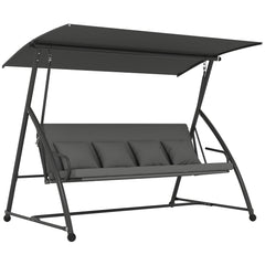 Outsunny Outdoor 2-in-1 Swing Chair Lounger 3 Seater Garden Swing Seat Bed Convertible Tilt Canopy W/ Cushion, Dark Grey