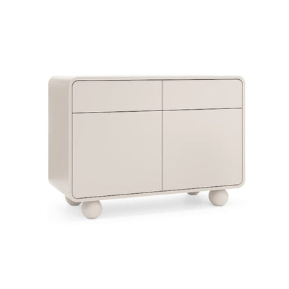 Beige sideboard with wheels on a white background