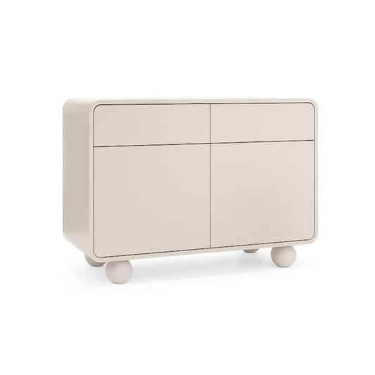 Beige sideboard with wheels on a white background
