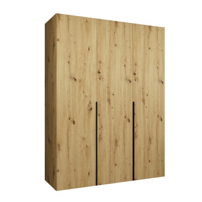 Wooden wardrobe with a natural finish on a white background