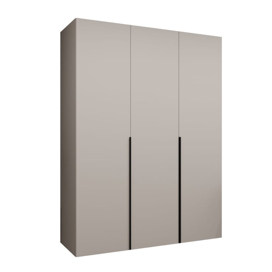 Beige wardrobe with three doors on a white background