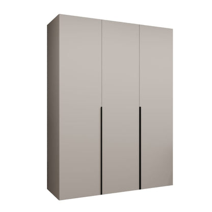 Beige wardrobe with three doors on a white background