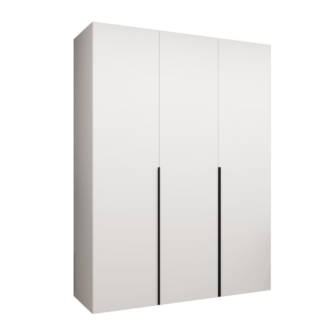 White wardrobe with black handles on a white background