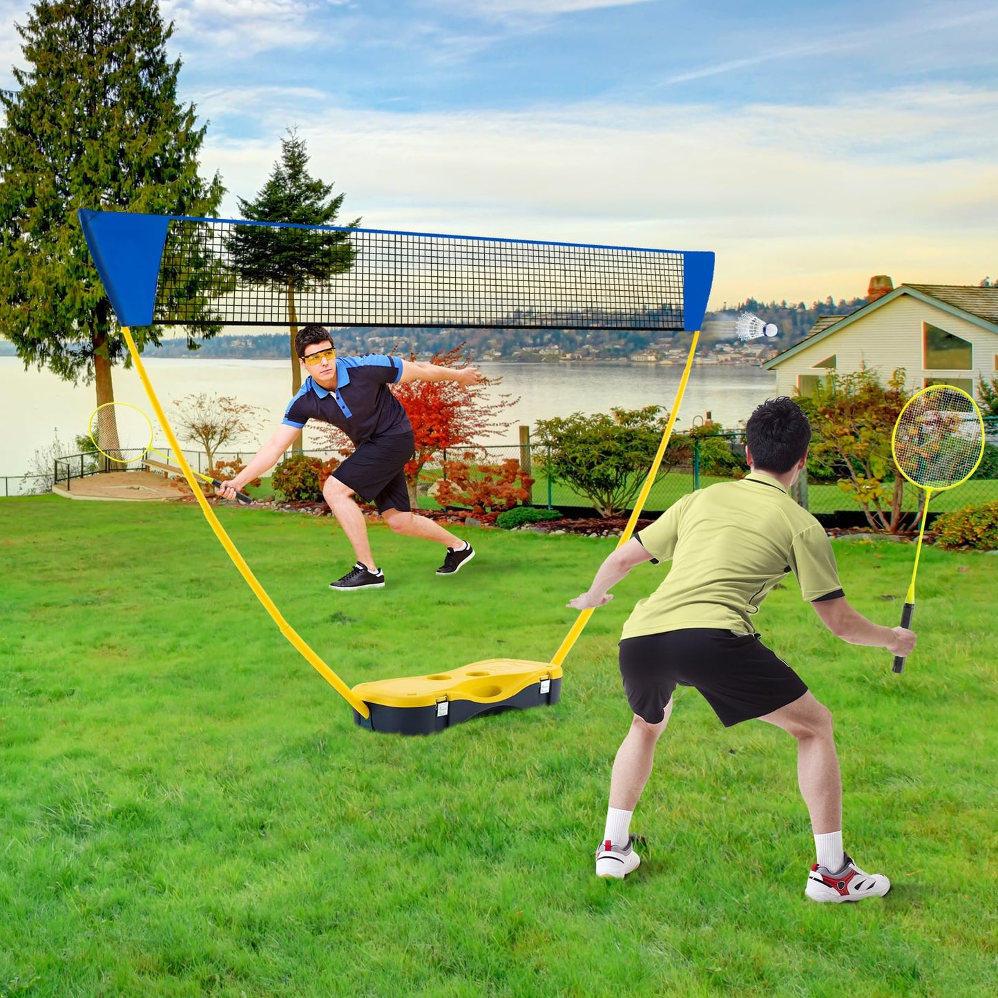 All-In-One Portable Badminton Net Set with Storage Base-Yellow