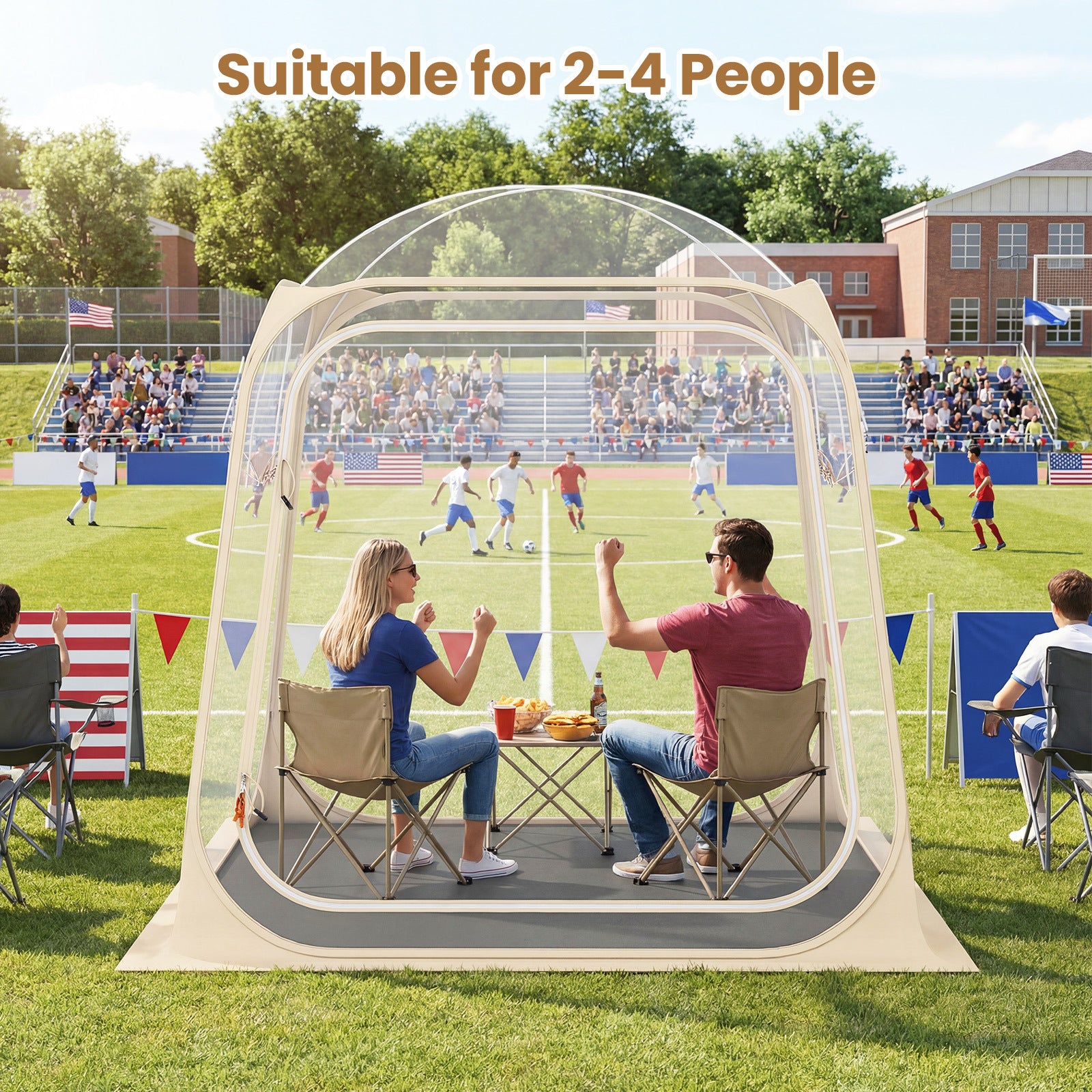 All Weather Pod Sports Tent for 2-4 People 215 x 215  cm Easy Setup Clear Bubble Tent