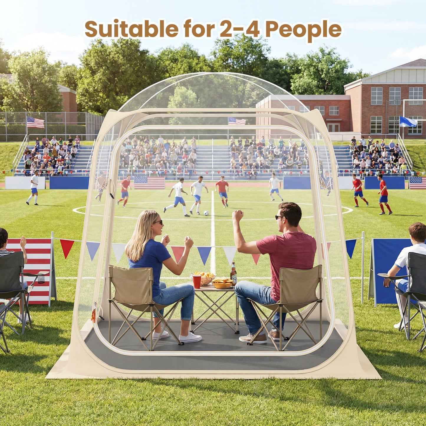 All Weather Pod Sports Tent for 2-4 People 215 x 215  cm Easy Setup Clear Bubble Tent