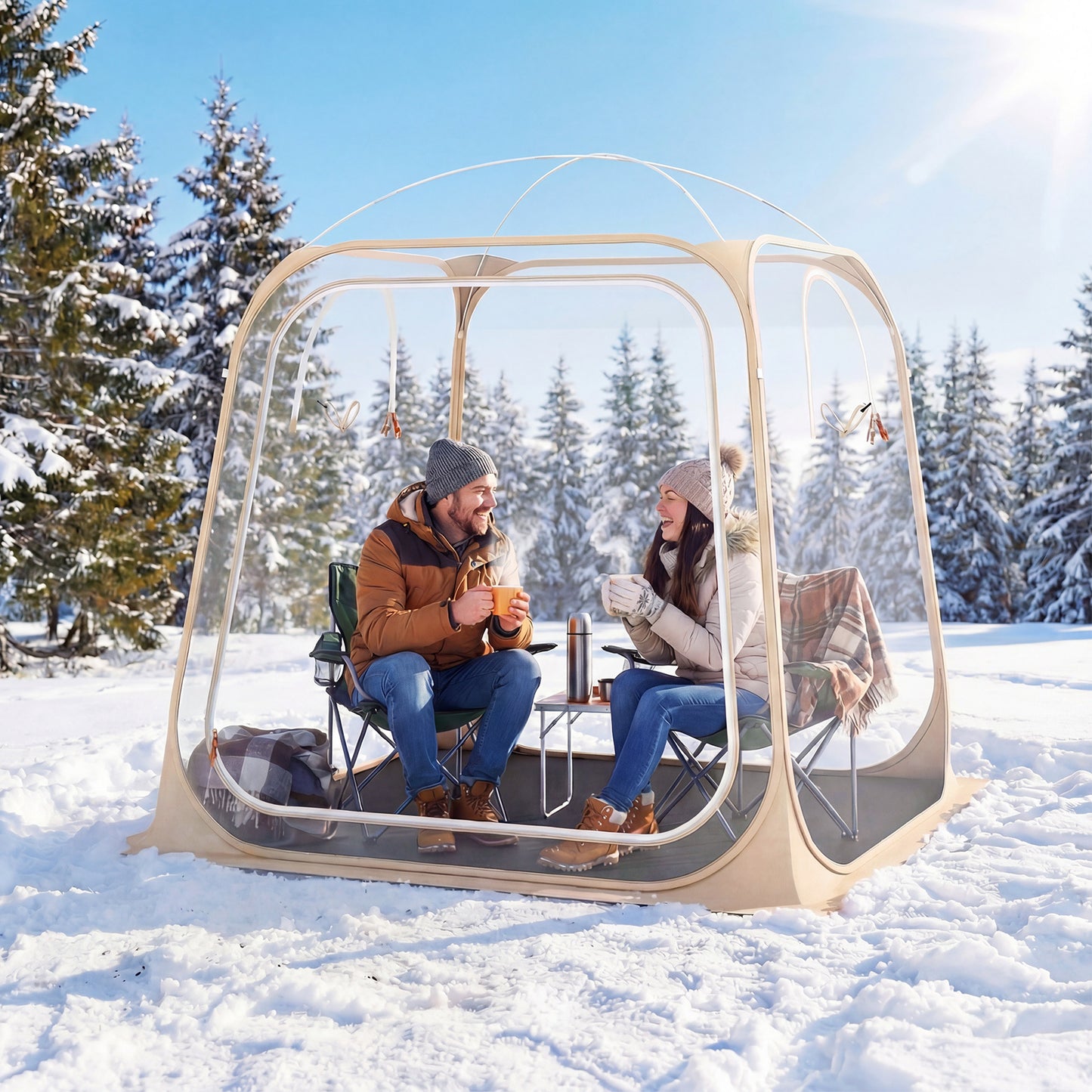 All Weather Pod Sports Tent for 2-4 People 215 x 215  cm Easy Setup Clear Bubble Tent