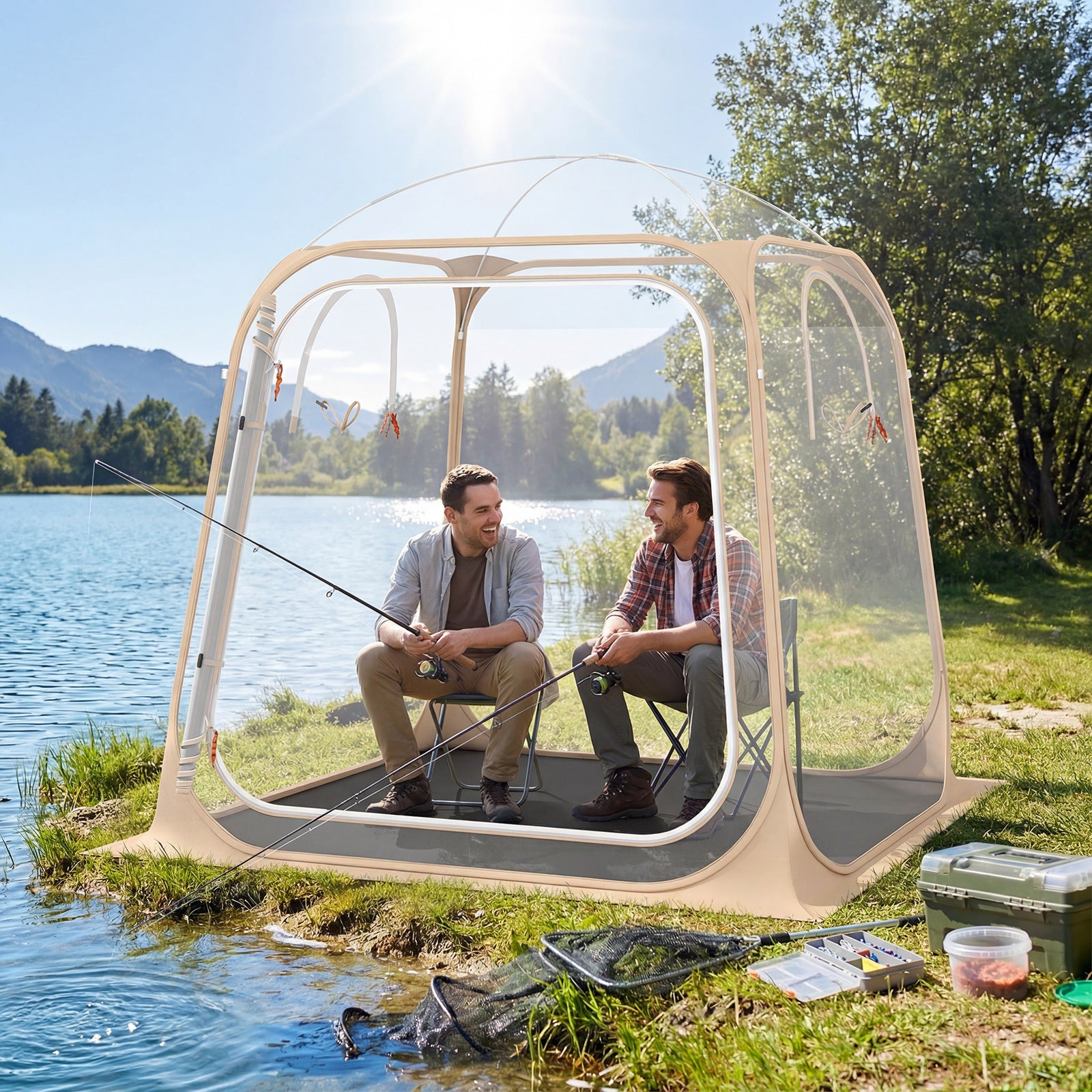 All Weather Pod Sports Tent for 2-4 People 215 x 215  cm Easy Setup Clear Bubble Tent