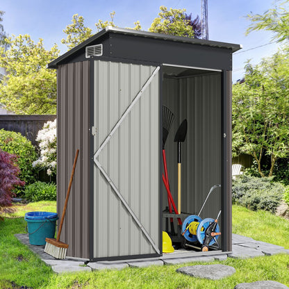 All-Weather Storage Shed with Top Sloping Design-Grey