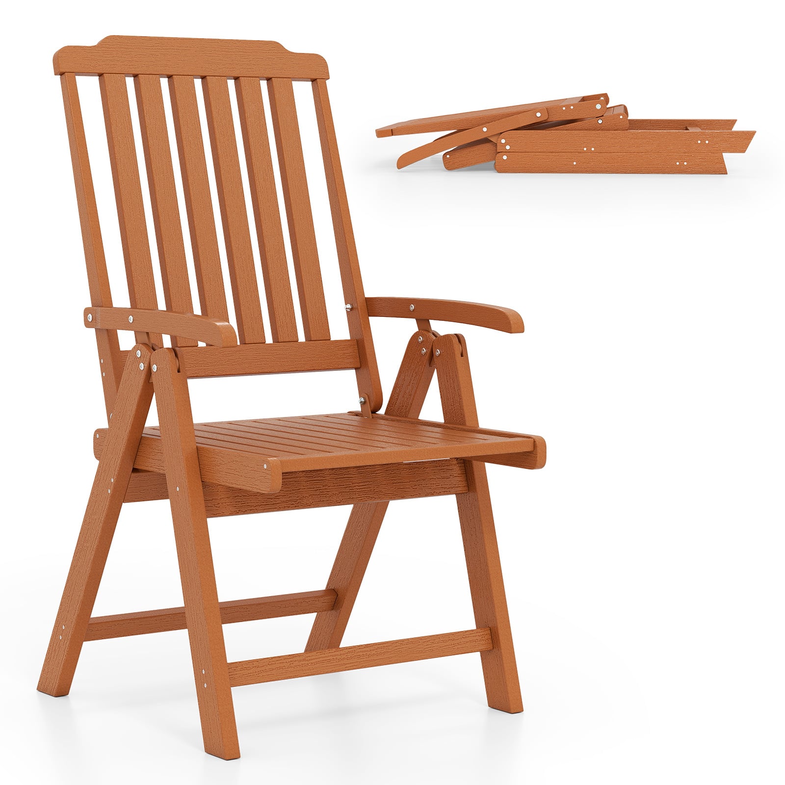 Foldable Patio Chair All-Weather HDPE Outdoor Dining Chair with Armrest-Brown