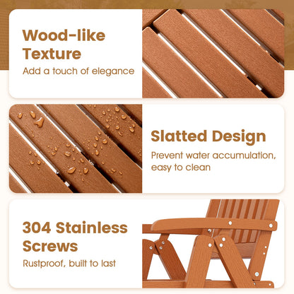 Foldable Patio Chair All-Weather HDPE Outdoor Dining Chair with Armrest-Brown