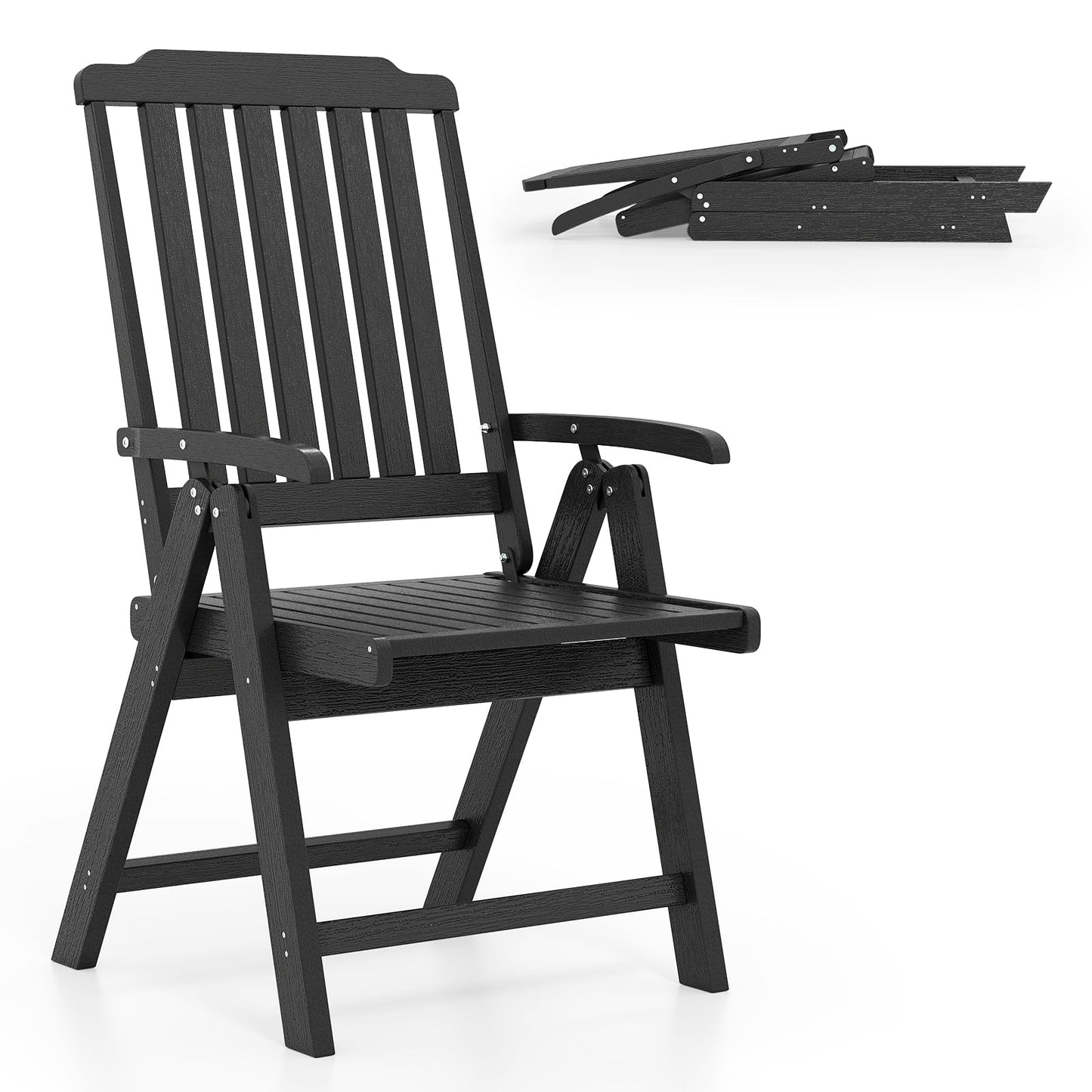 Foldable Patio Chair All-Weather HDPE Outdoor Dining Chair with Armrest-Grey