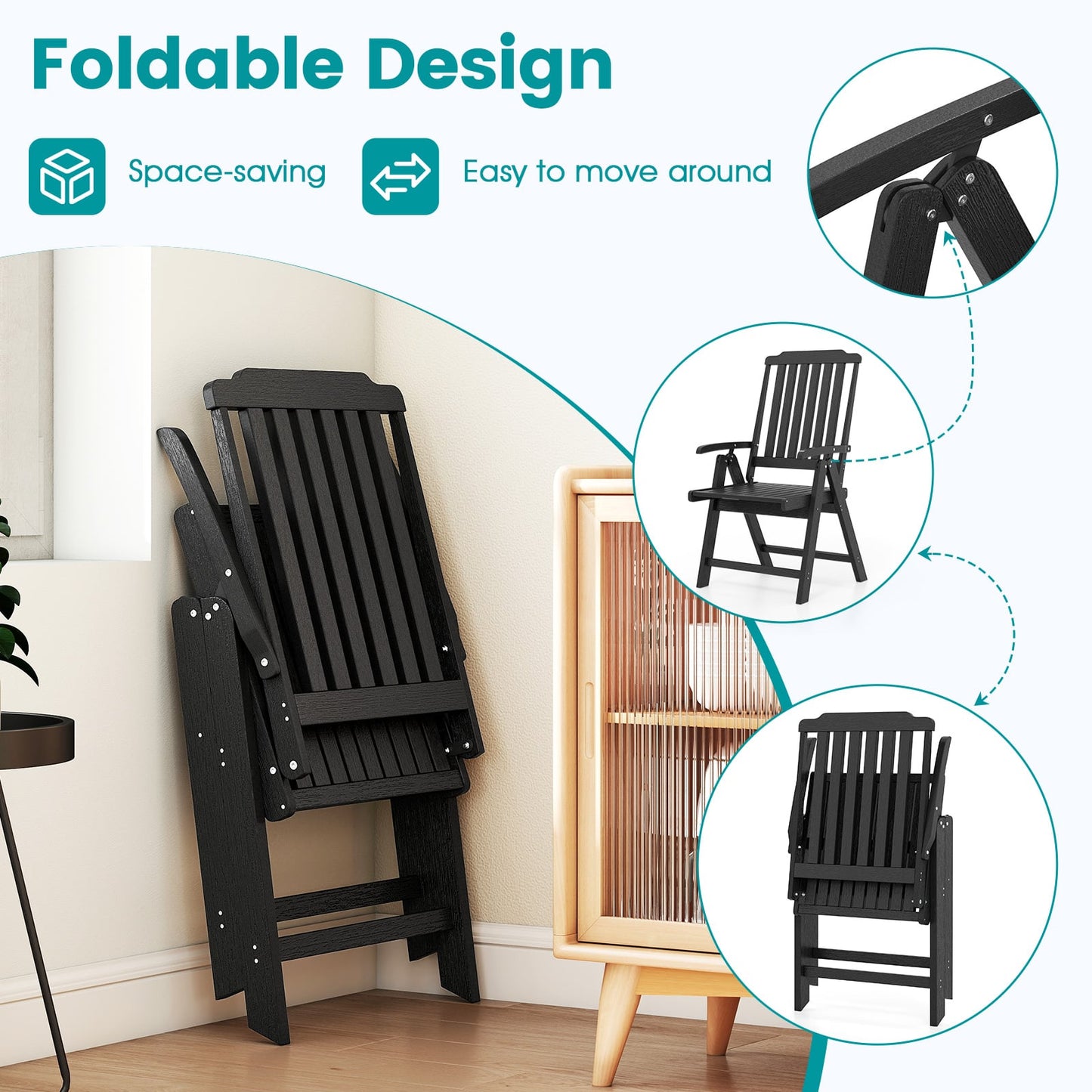 Foldable Patio Chair All-Weather HDPE Outdoor Dining Chair with Armrest-Grey