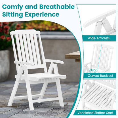 Foldable Patio Chair All-Weather HDPE Outdoor Dining Chair with Armrest-White
