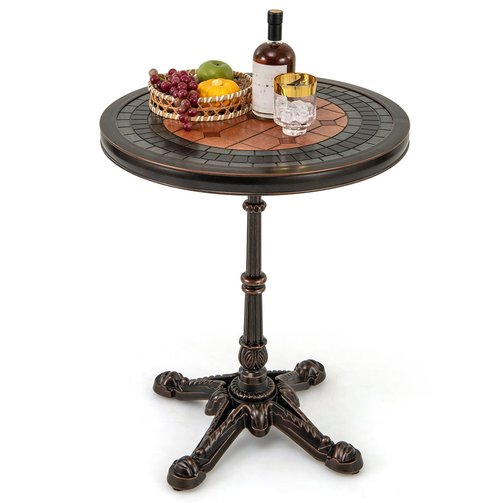 Round Patio Cast Aluminum Dining Table with Carved Texture-Bronze