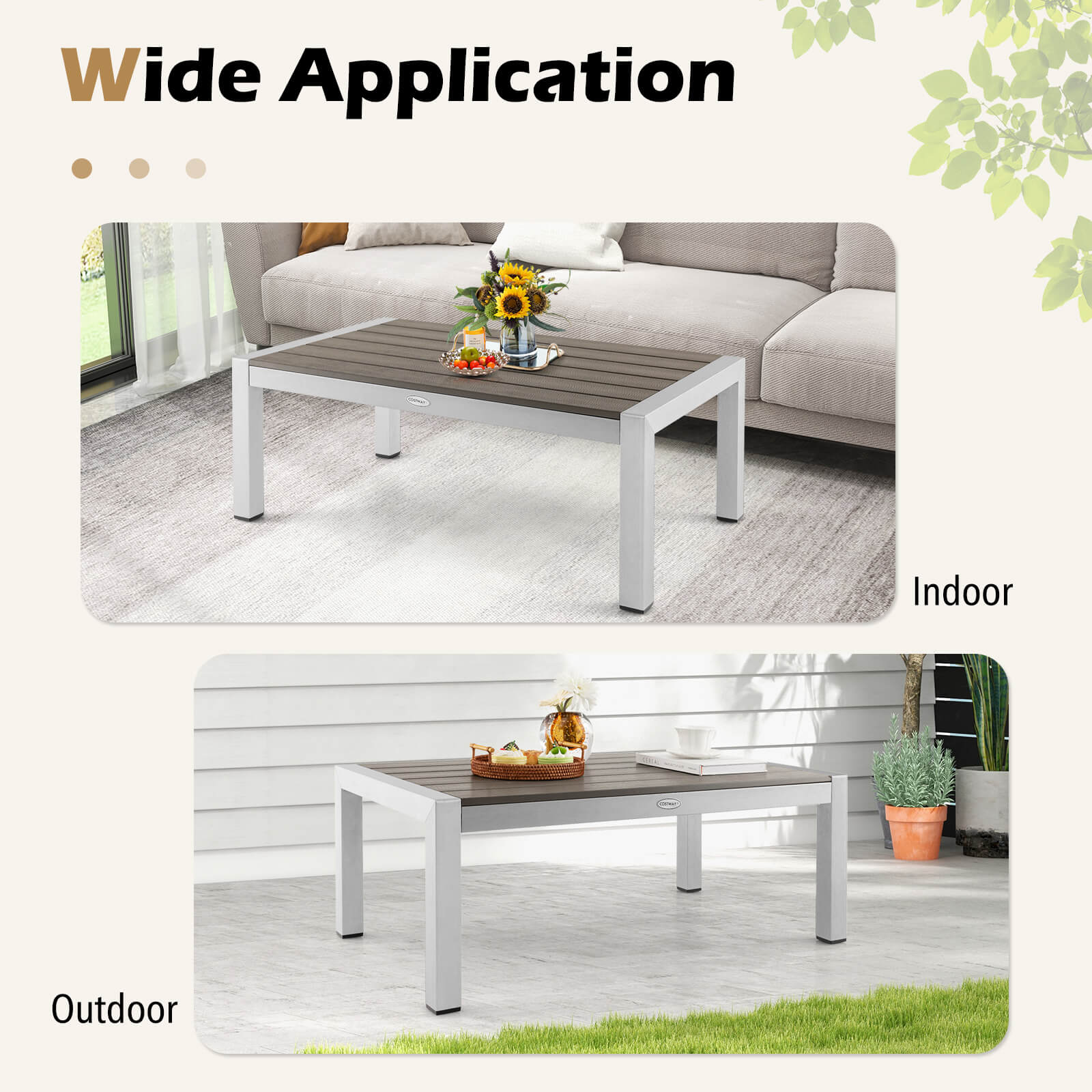 Aluminum Outdoor Coffee Table Modern Rectangular Cocktail Table-Grey