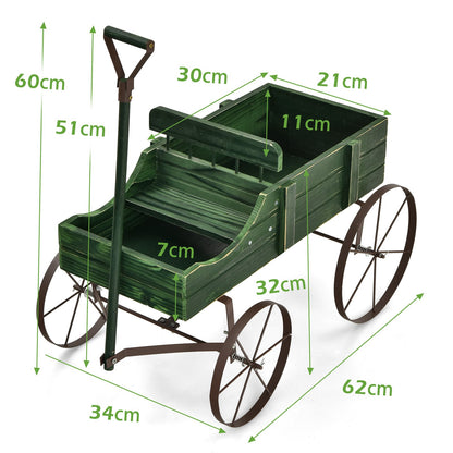 Amish Styled Wagon Plant Stand with Wheels-Green