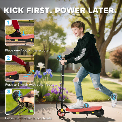HOMCOM Foldable Electric Scooter, with LED Headlights, for Ages 7-14 Years, Red