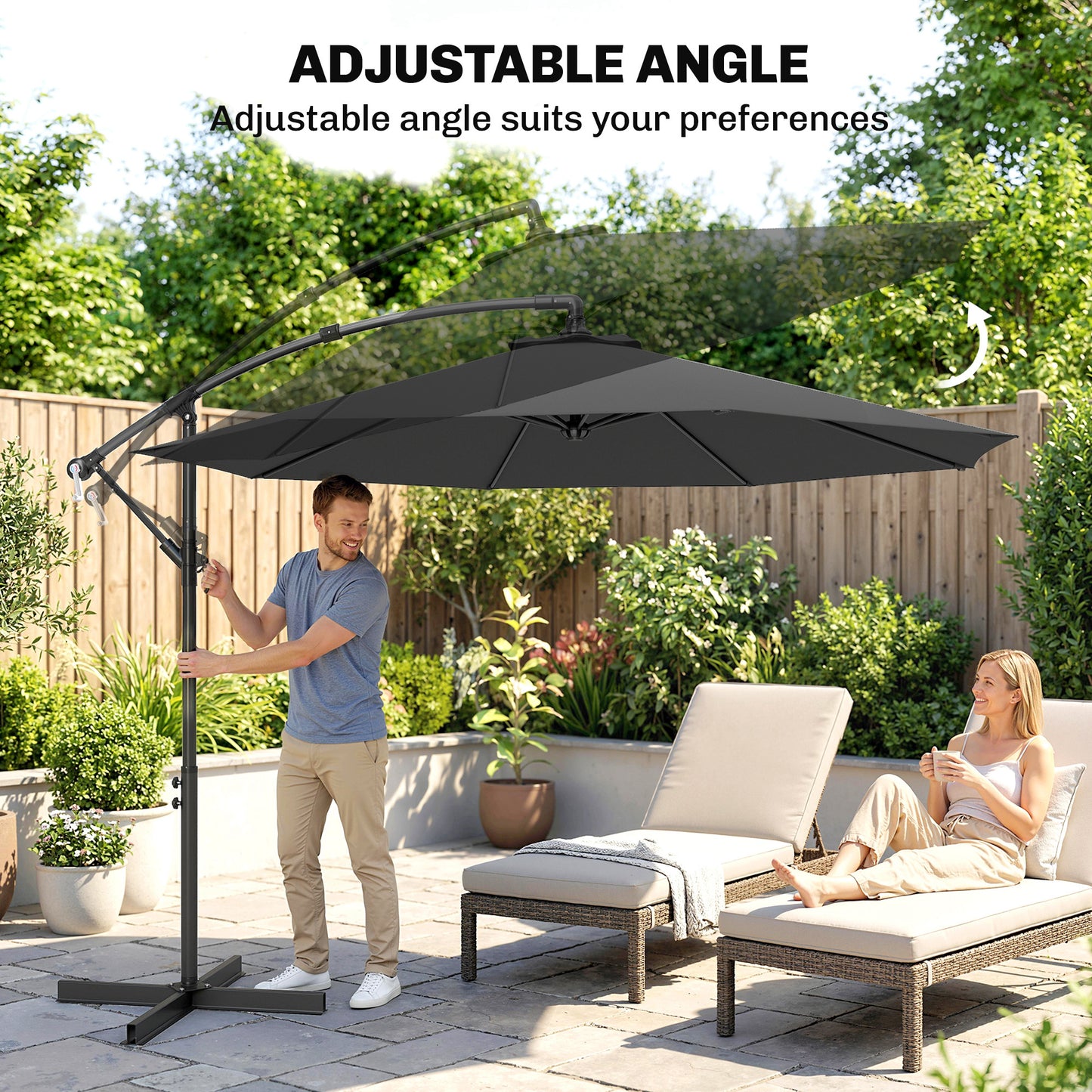 Outsunny 3m Overhanging Cantilever Parasol, with Cross Base - Grey