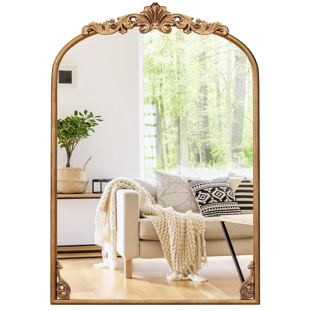 Antiqued Gold Wall Mirror with Baroque Ornate Frame L Size Gold