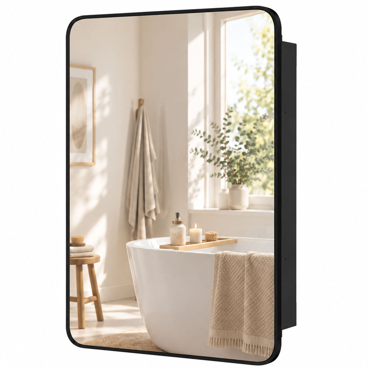 HOMCOM 50.8 x 11.6 x 71 cm Bathroom Mirror Cabinet, Wall Cabinet with Adjustable Shelves, Wall-Mounted or Recessed, Black