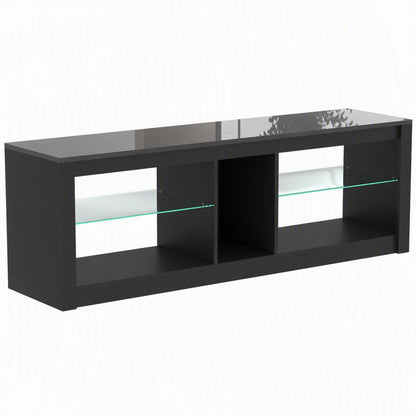 HOMCOM TV Stand Cabinet with LED Lights and Remote Control for TVs up to 65", Entertainment Centre with Storage Shelves, Black