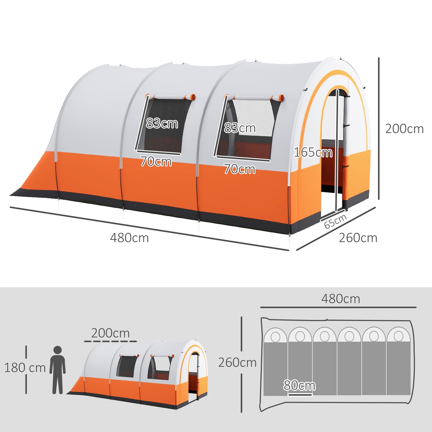 Outsunny 3000mm Waterproof Camping Tent, 5-6 Man Family Tent with Living and Bedroom, Carry Bag Included, Cream and Orange