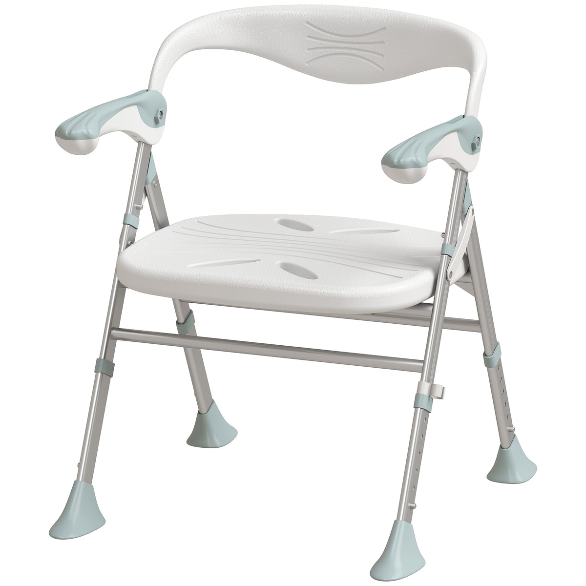 HOMCOM Foldable Shower Chair with Flip-Up Armrests, Shower Stool with Adjustable Height, Tool-Free Assembly, 136 kg