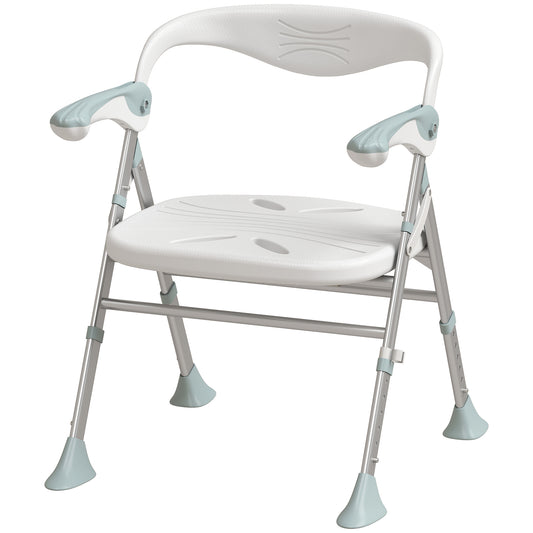 HOMCOM Foldable Shower Chair with Flip-Up Armrests, Shower Stool with Adjustable Height, Tool-Free Assembly, 136 kg