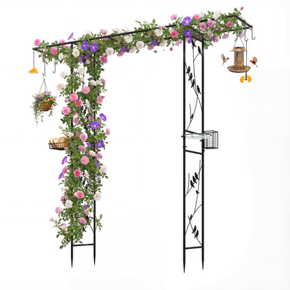 213cm Garden Arbor Feeding Station with Water Bowl and Mesh Tray-Black