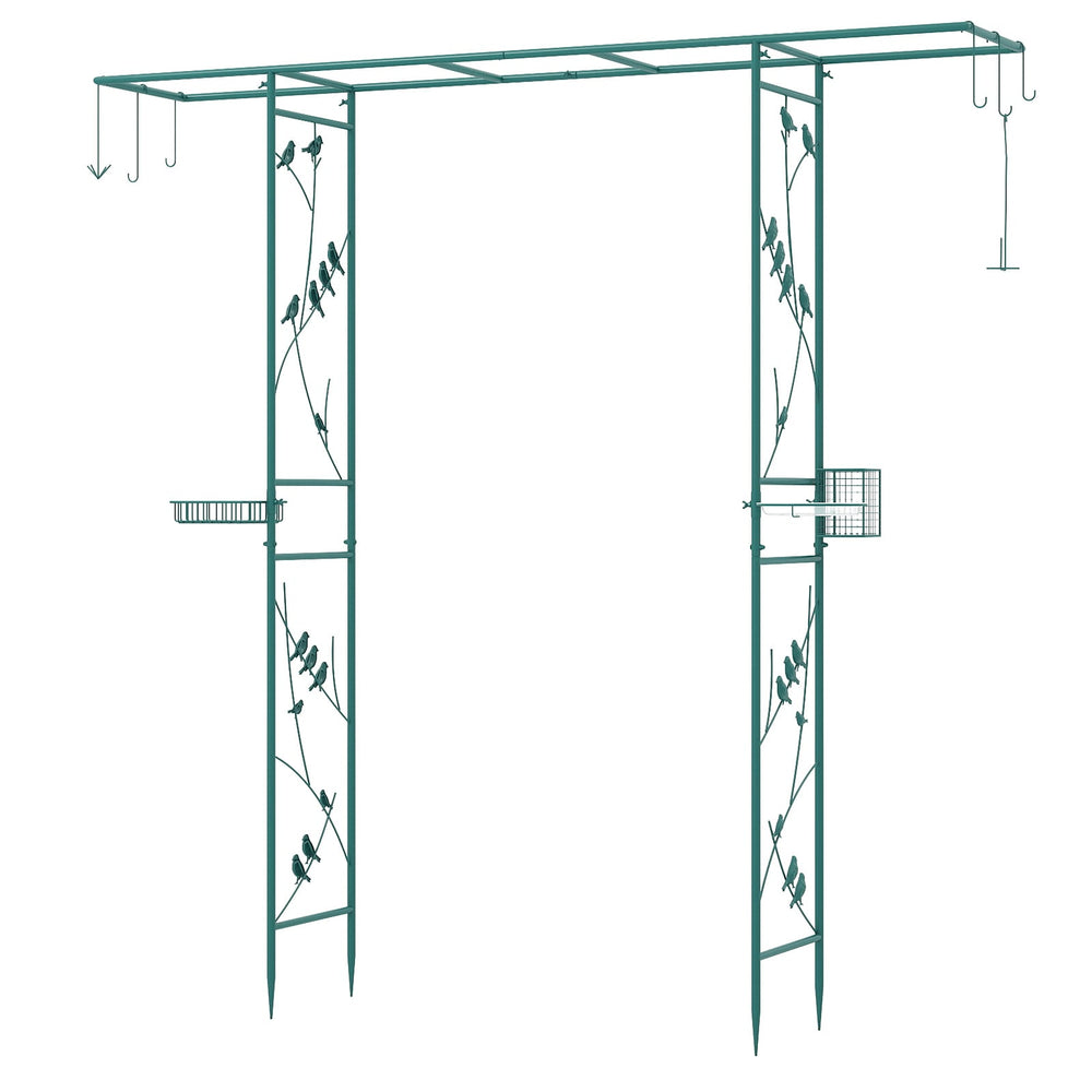 213cm Garden Arbor Feeding Station with Water Bowl and Mesh Tray-Green