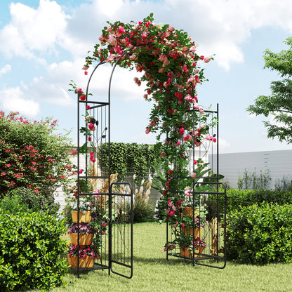 220 cm Tall Garden Arch with Lockable Gate and Heavy-duty Metal Arbor