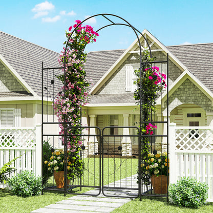 220 cm Tall Garden Arch with Lockable Gate and Heavy-duty Metal Arbor