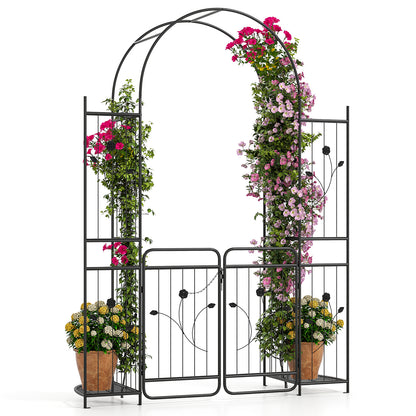 220 cm Tall Garden Arch with Lockable Gate and Heavy-duty Metal Arbor