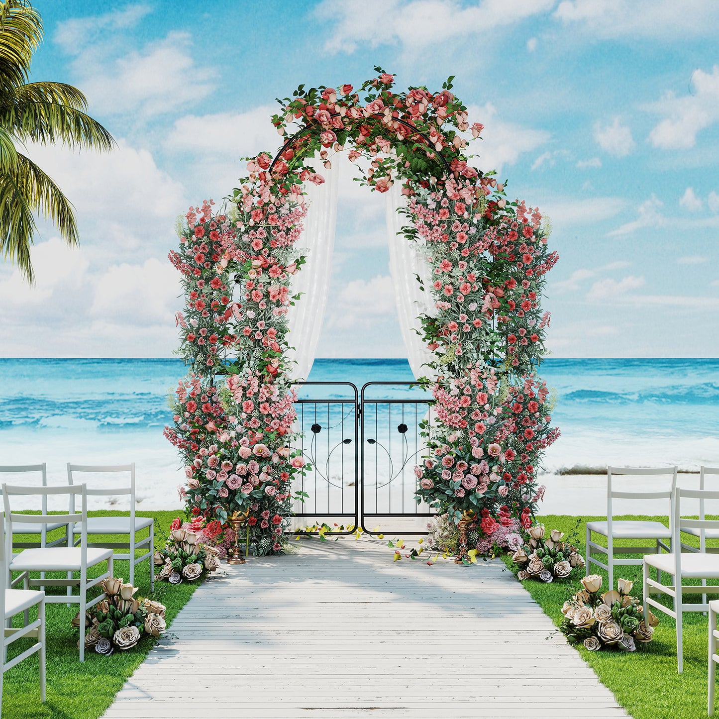 220 cm Tall Garden Arch with Lockable Gate and Heavy-duty Metal Arbor