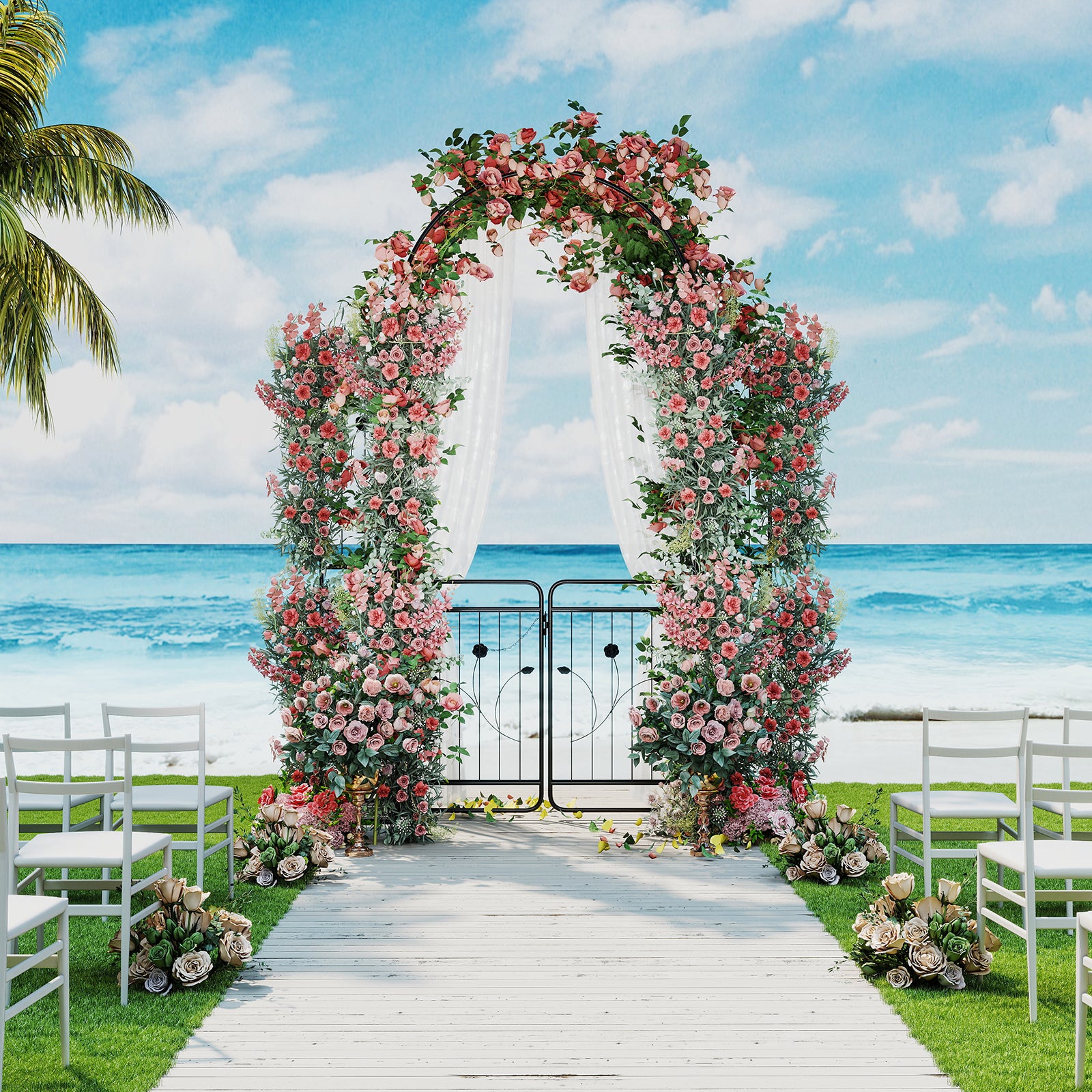 220 cm Tall Garden Arch with Lockable Gate and Heavy-duty Metal Arbor