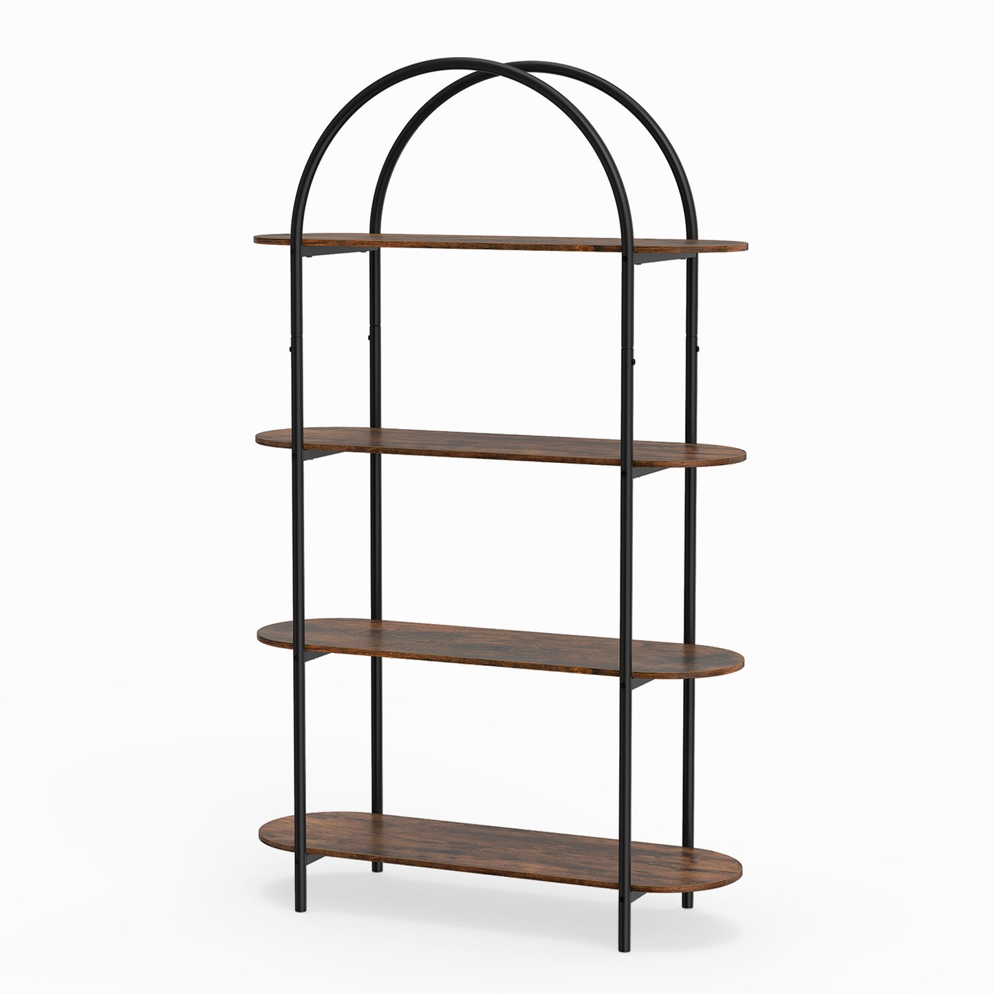 Arched Bookshelf 4-Tier Industrial Open Bookcase with Sturdy Metal Frame-Brown