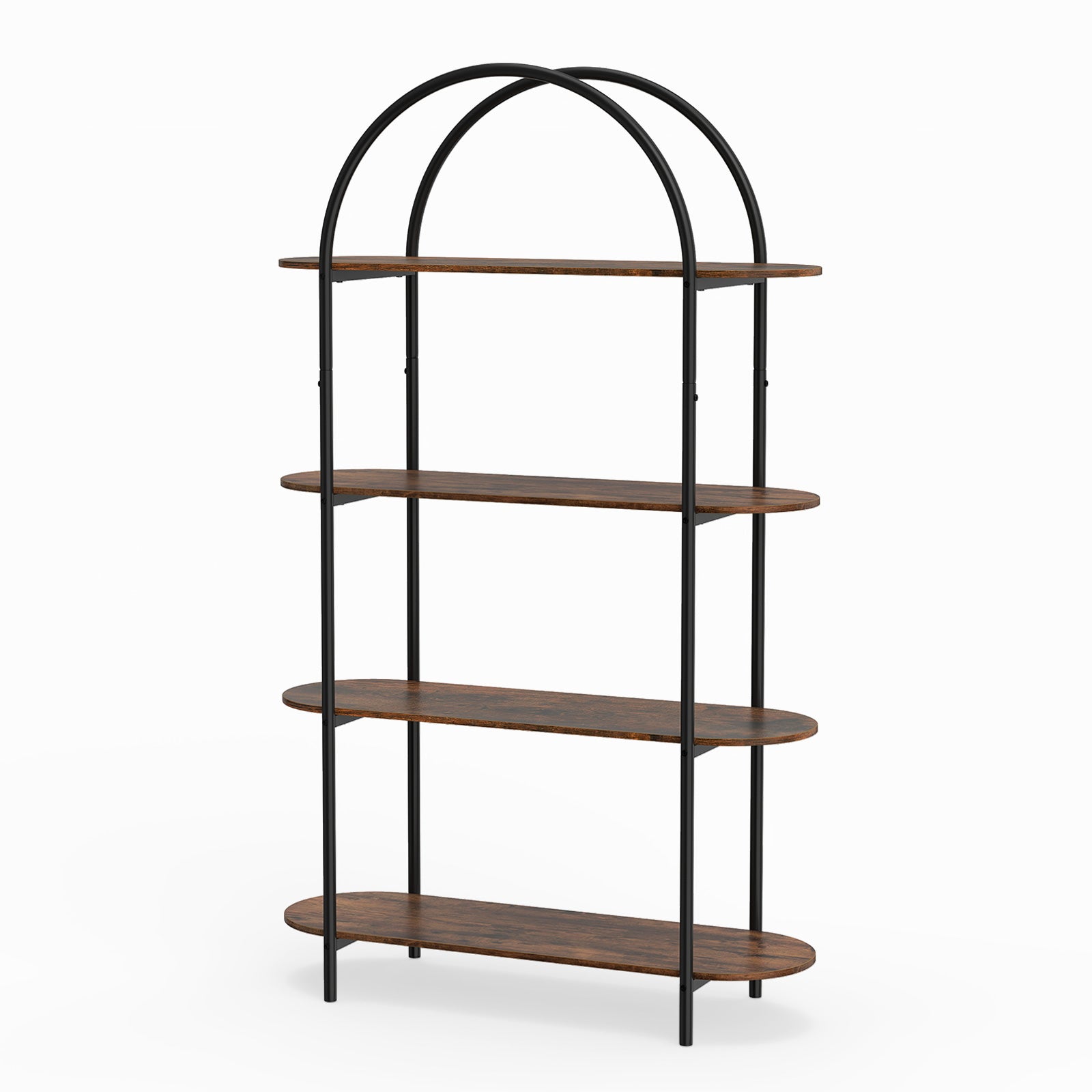 Arched Bookshelf 4-Tier Industrial Open Bookcase with Sturdy Metal Frame-Brown