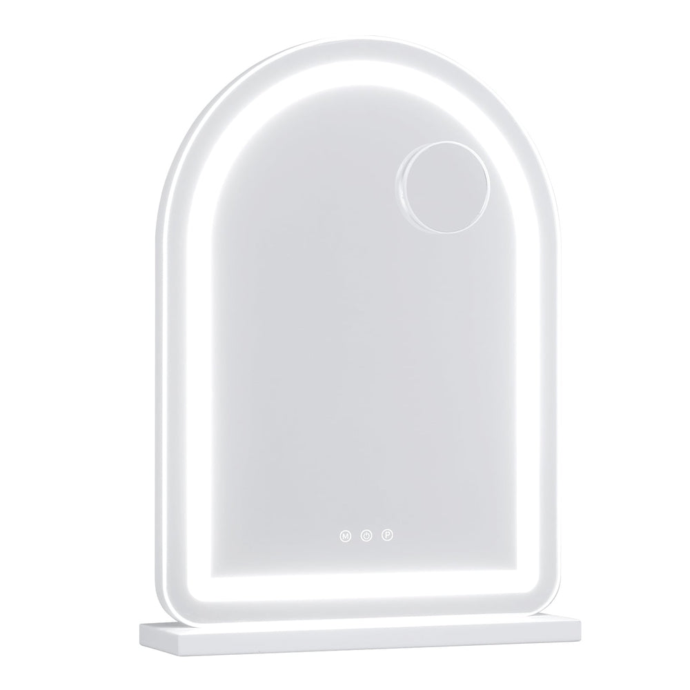 Arched Vanity Mirror with LED Lights and Removable Magnify Mirror for Makeup-White