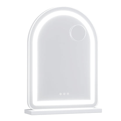 Arched Vanity Mirror with LED Lights and Removable Magnify Mirror for Makeup-White