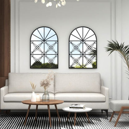 Arched Window Pane Decorative Mirror-Black