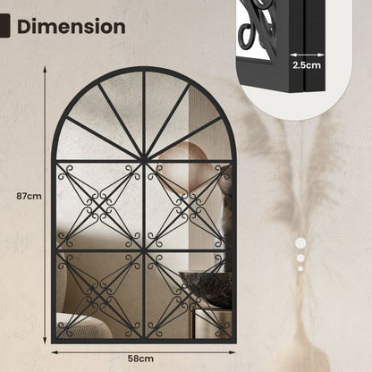 Arched Window Pane Decorative Mirror-Black