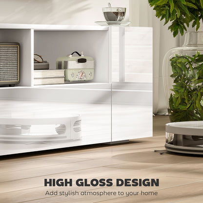 HOMCOM 16 LED Light TV Stand, with Storage - High Gloss White