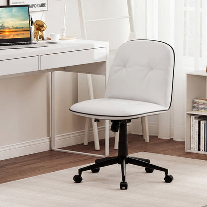Armless Home Office Desk Chair with Adjustable Height and Smooth Rolling Wheels-White