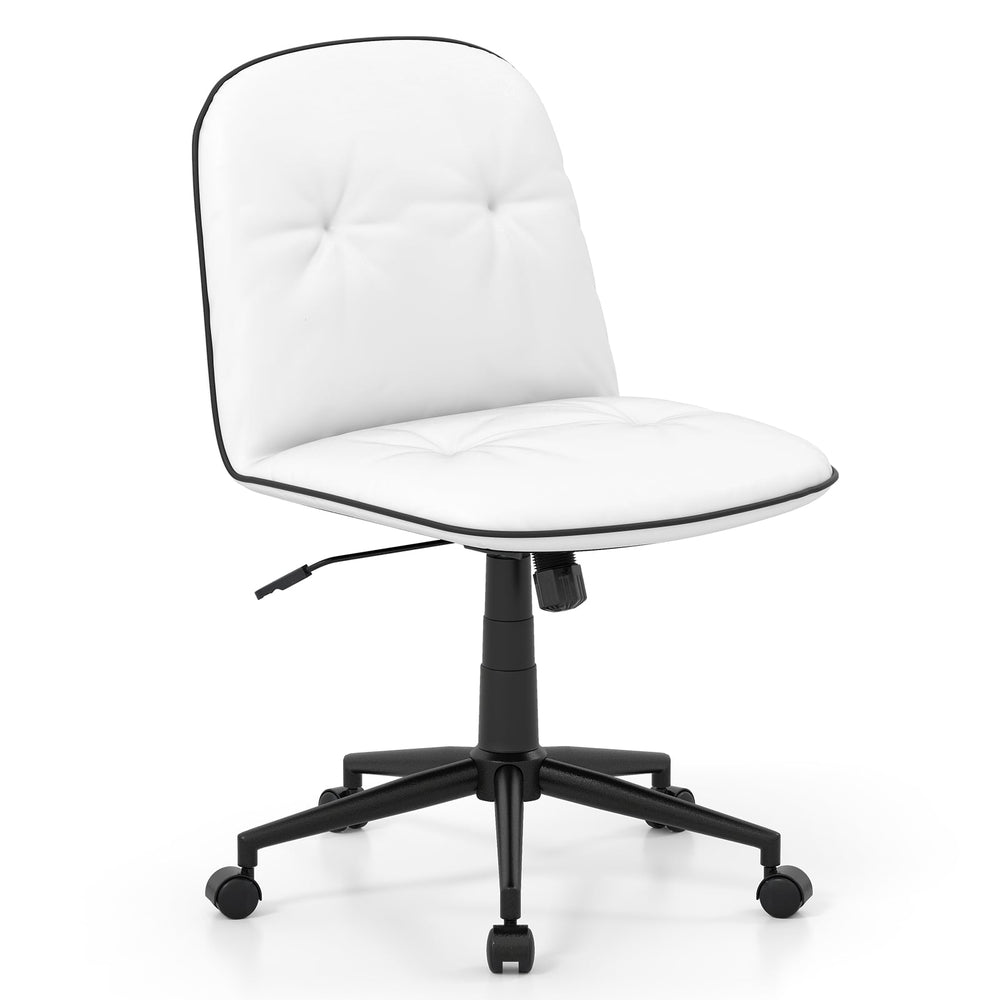 Armless Home Office Desk Chair with Adjustable Height and Smooth Rolling Wheels-White