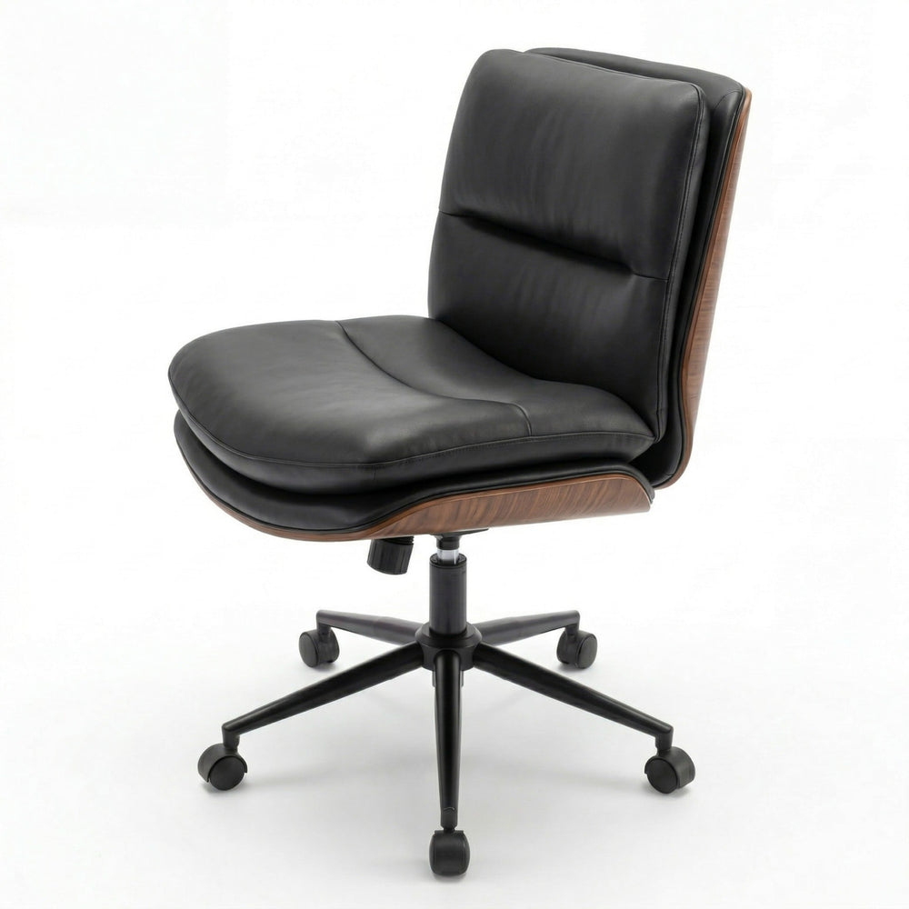 Armless Office Chair with Swivel Wheels & Curved Backrest for Home Office-Black