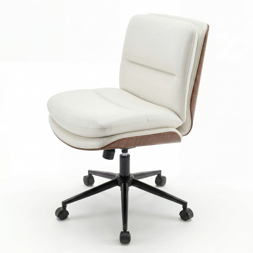 Armless Office Chair with Swivel Wheels & Curved Backrest for Home Office-White