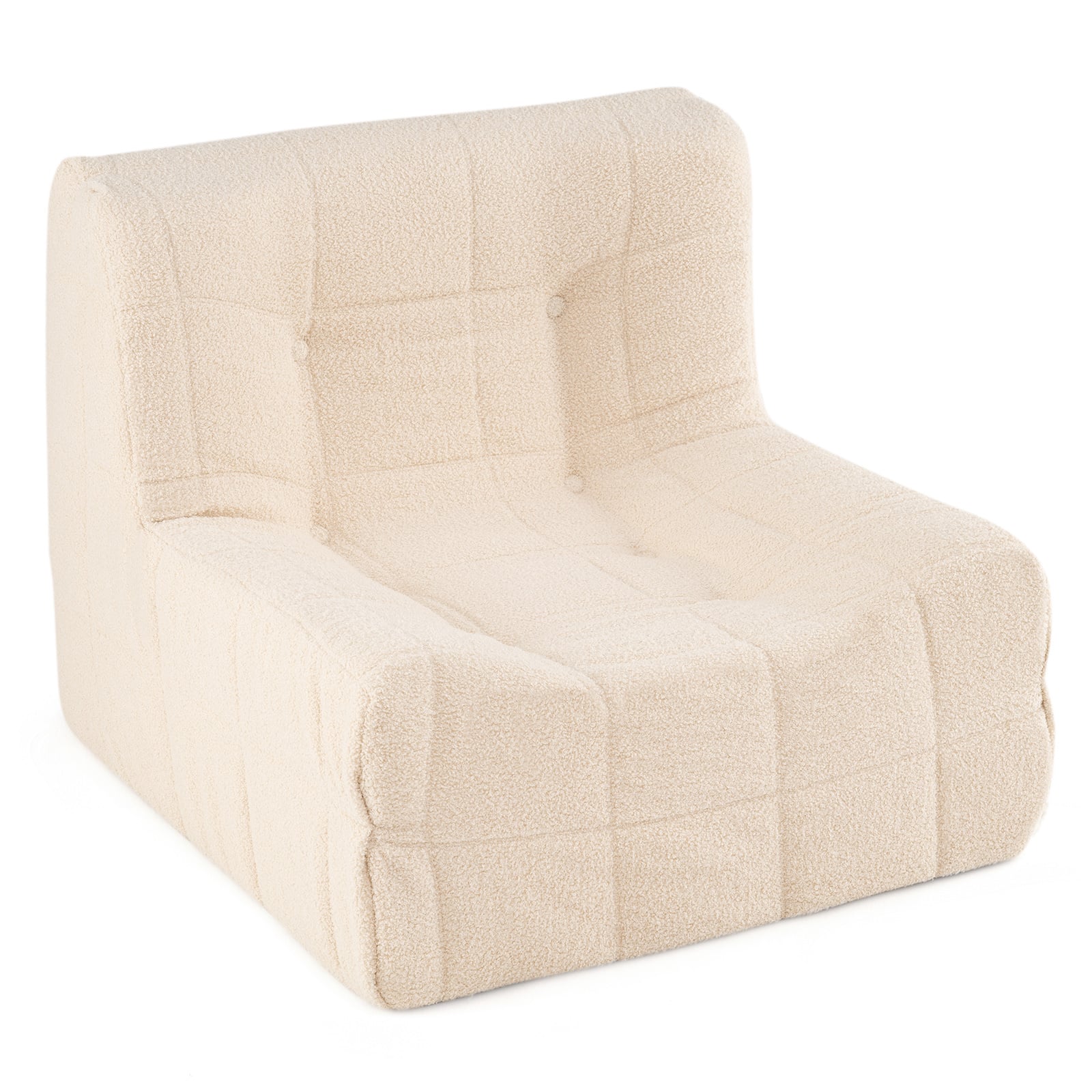 Armless Upholstered Lazy Floor Sofa with Soft Teddy Fleece Cover-Beige