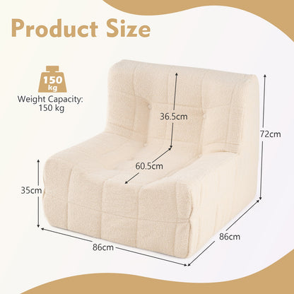 Armless Upholstered Lazy Floor Sofa with Soft Teddy Fleece Cover-Beige